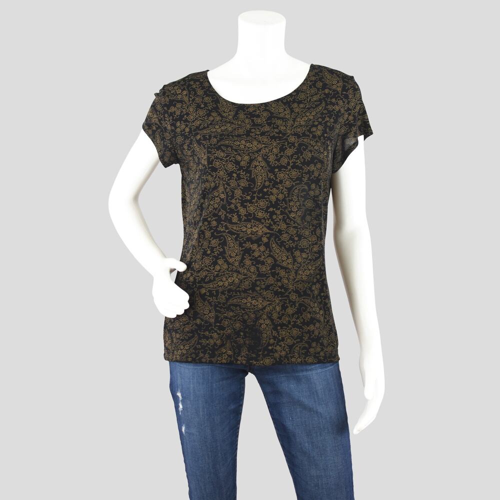 Vintage Briggs Black Floral Stretchy Top Women’s Small - Large